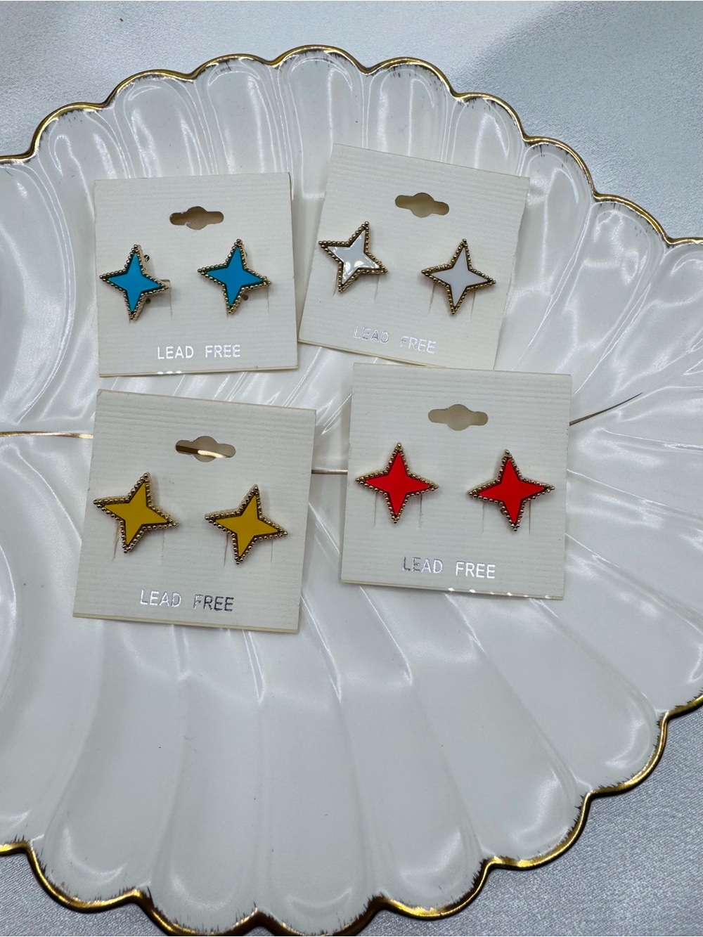 Colorful Starburst Enamel Stud Earrings Set of 4 | Orange White Blue Yellow